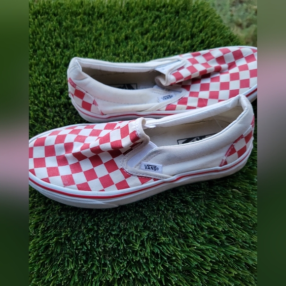 Vans Red and White Checkered Slip-On Shoes - Picture 1 of 8
